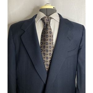 Hickey Freeman Mens Sport Coat Blazer Suit Jacket 43R 47" Blue Windowpane Wool